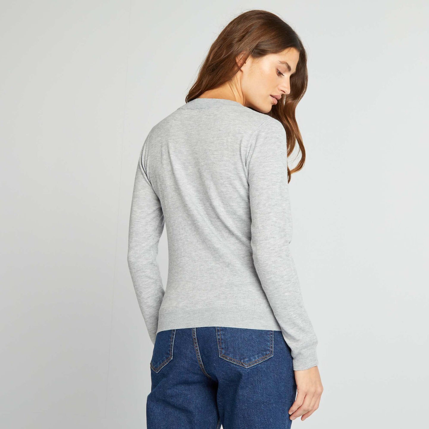 Pull manches longues col V Gris