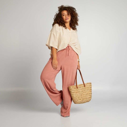 Pantalon large à taille élastiquée Rose