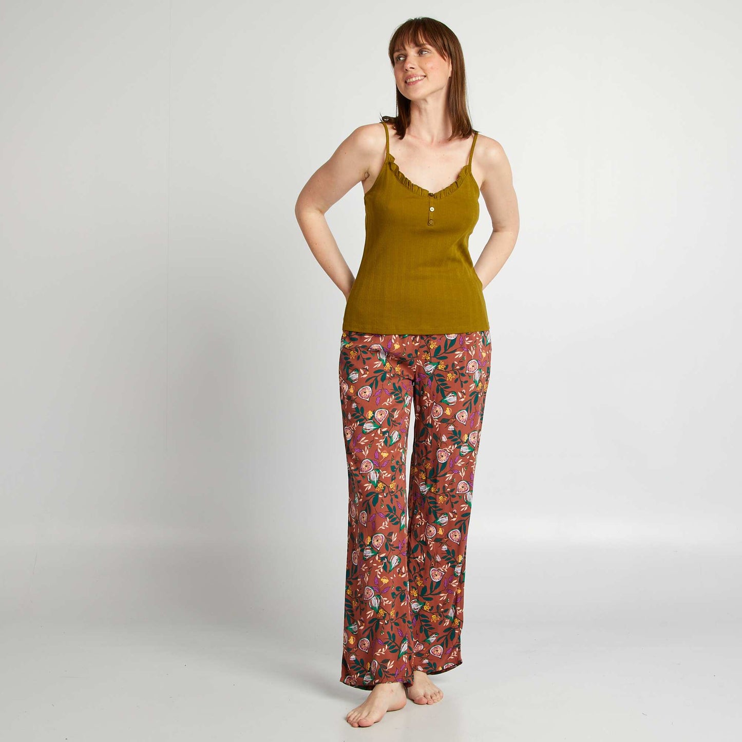 Pantalon de pyjama large imprimé Marron