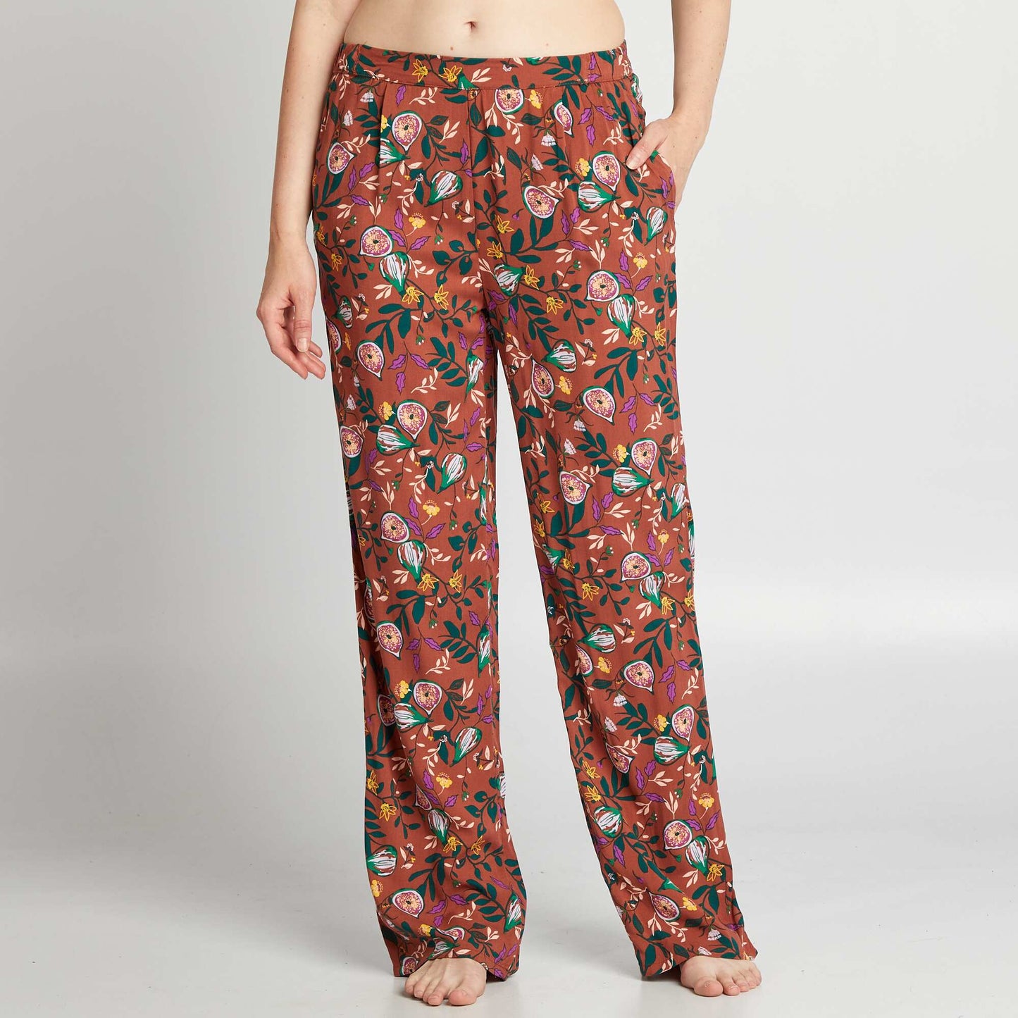 Pantalon de pyjama large imprimé Marron