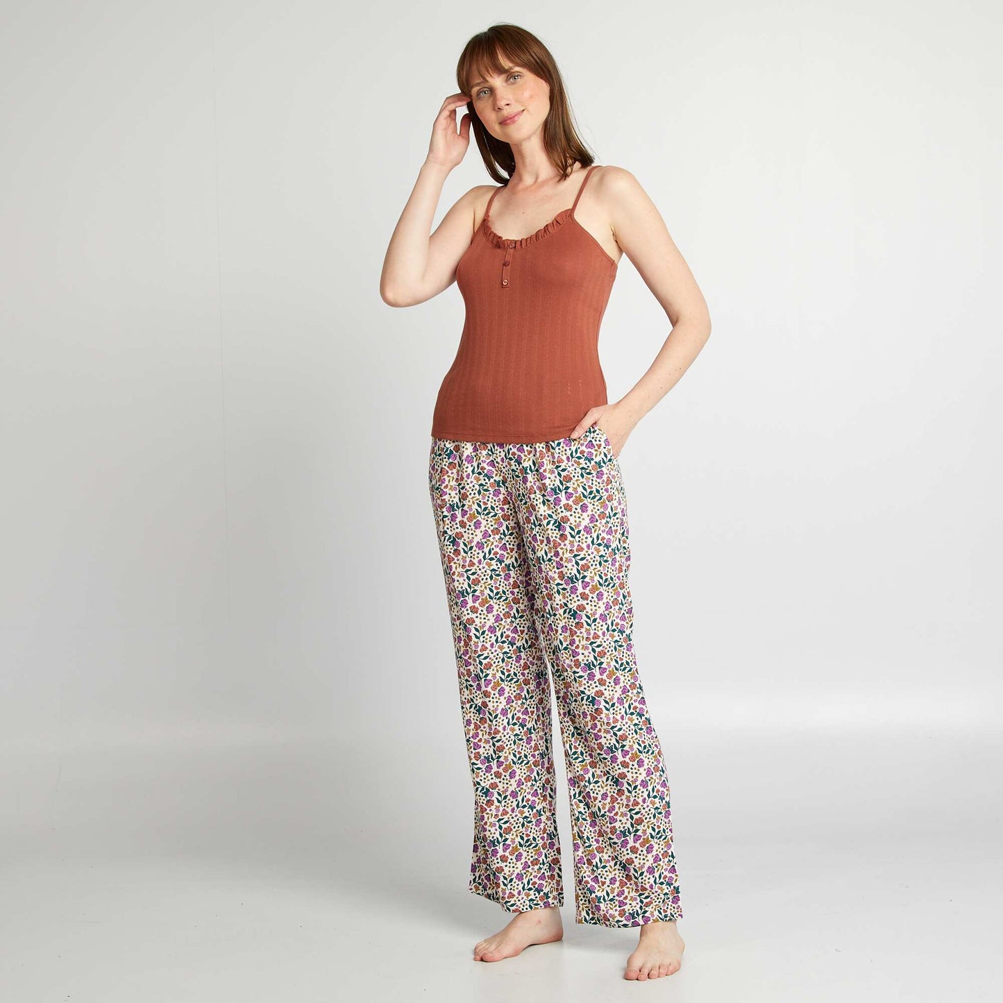 Pantalon de pyjama large imprimé Rose