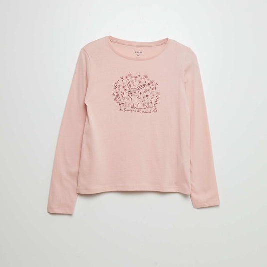 T-shirt en coton imprimé Rose