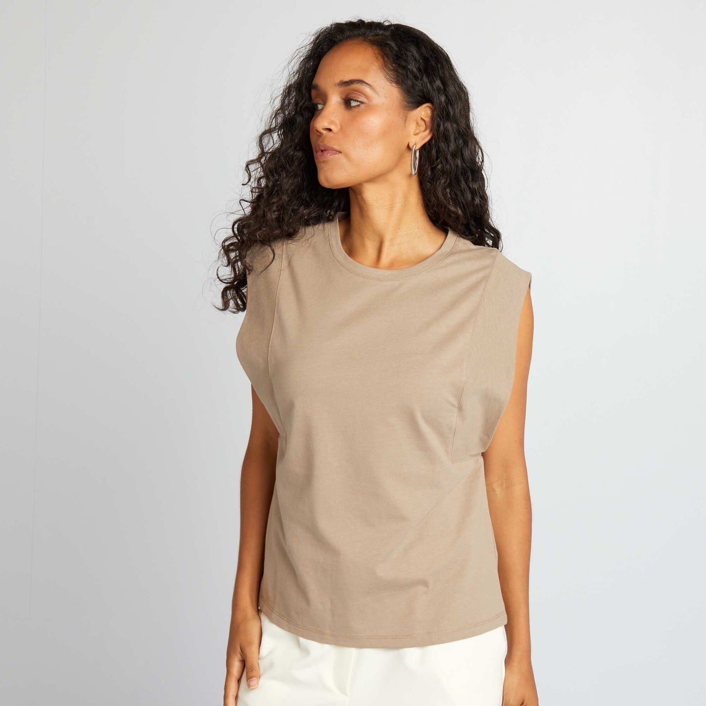 T-shirt sans manches Beige