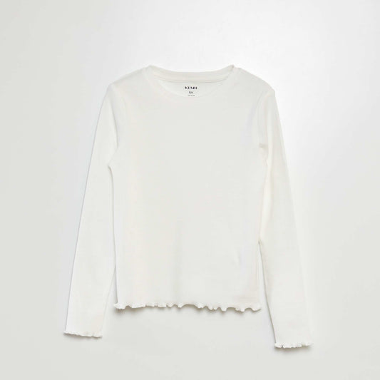 T-shirt côtelé manches longues BLANC