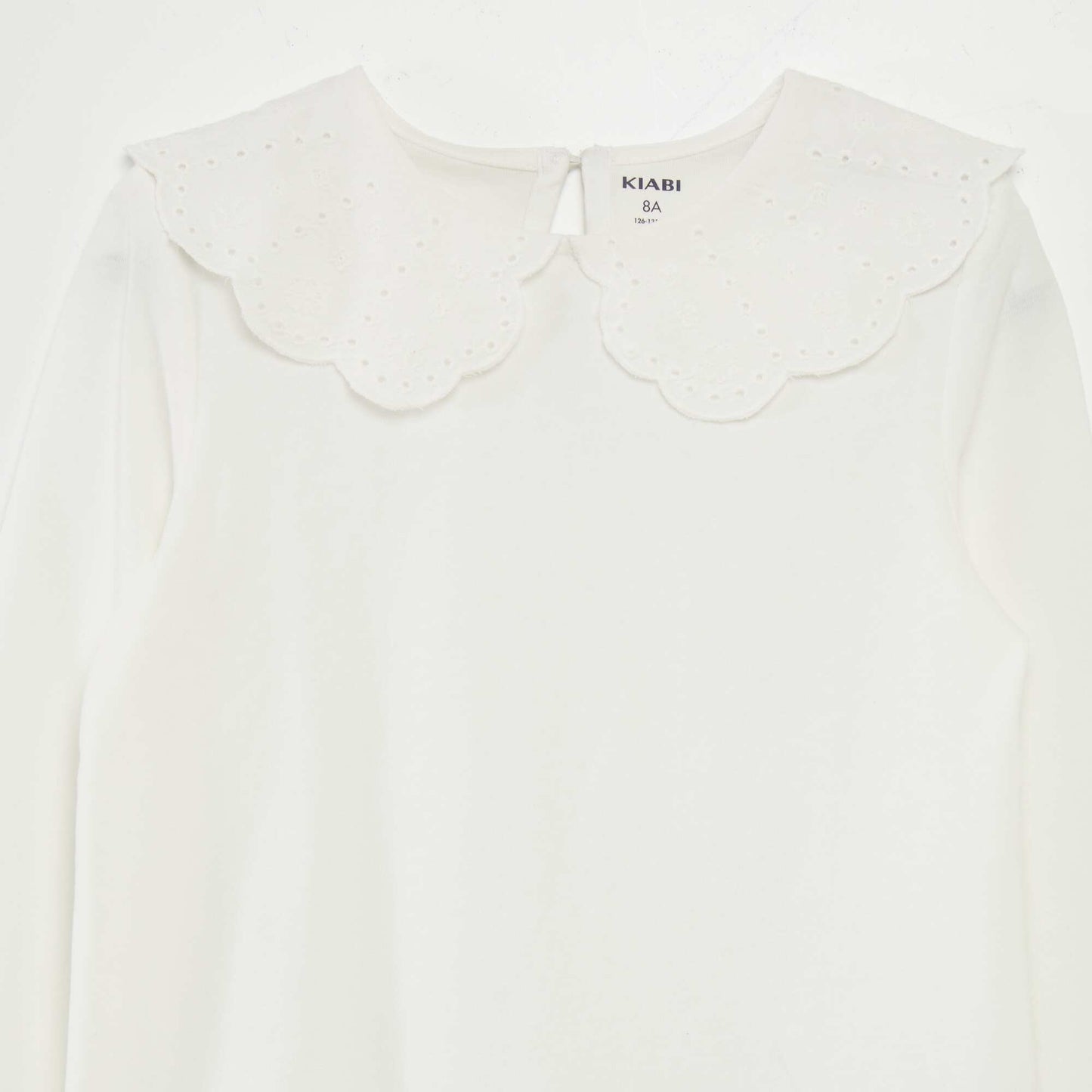 T-shirt à col en broderie anglaise blanc