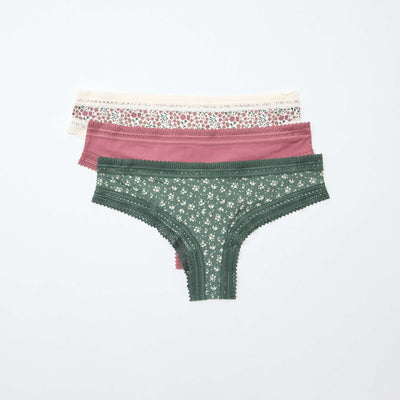 Lot de 3 tangas en microfibre imprimé VERT/BLANC/ROSE