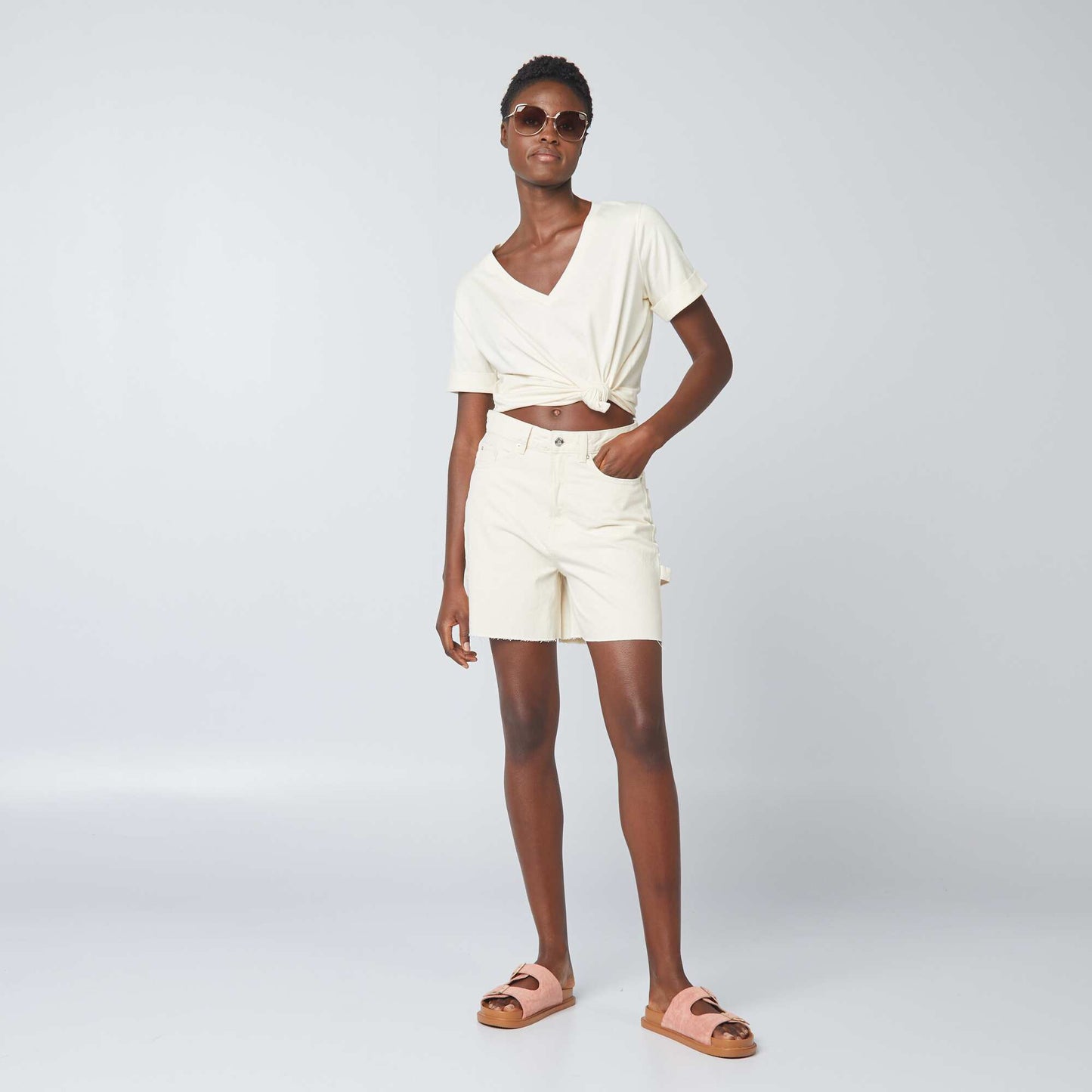 Short mi-cuisse en coton Beige