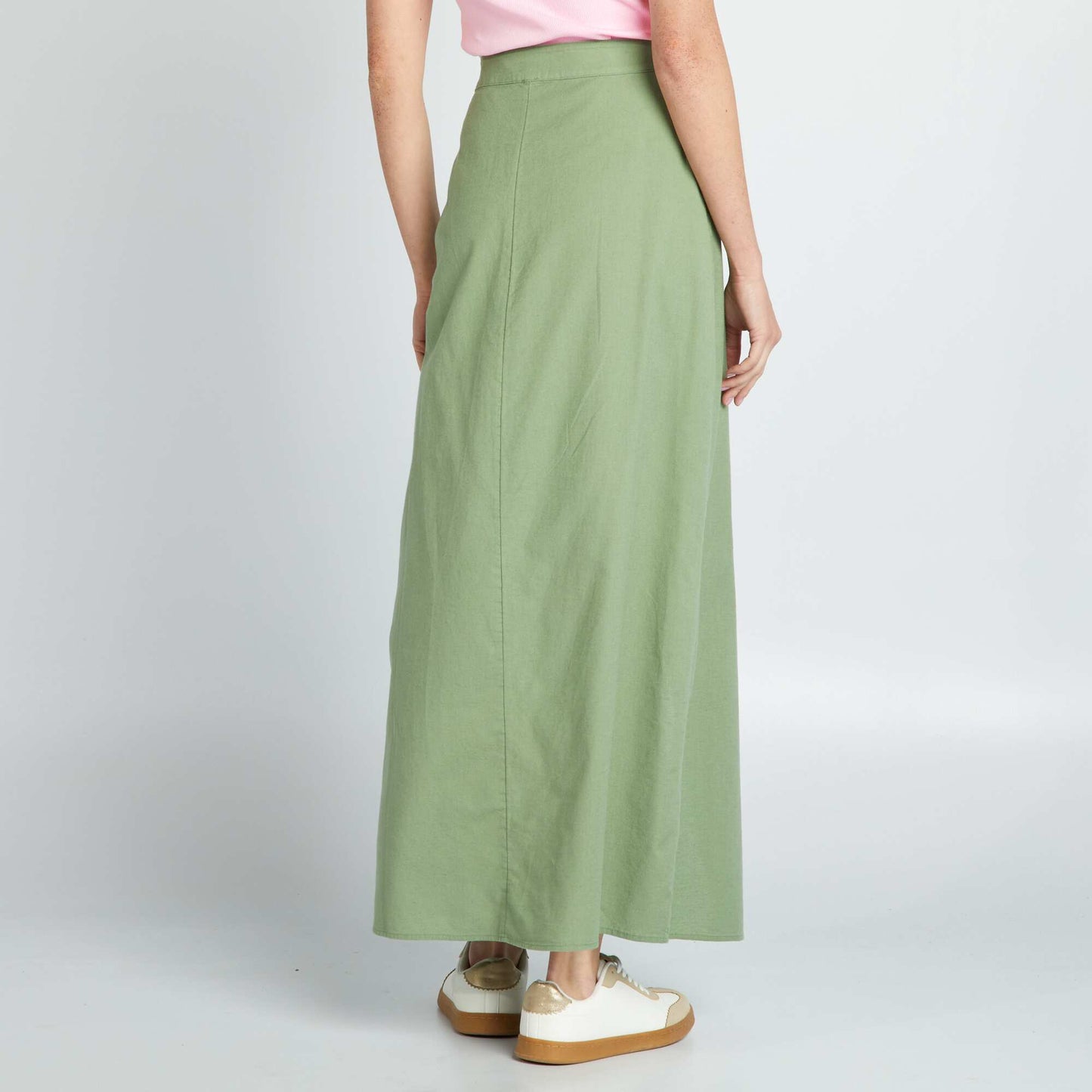 Jupe maxi longue en coton et lin vert