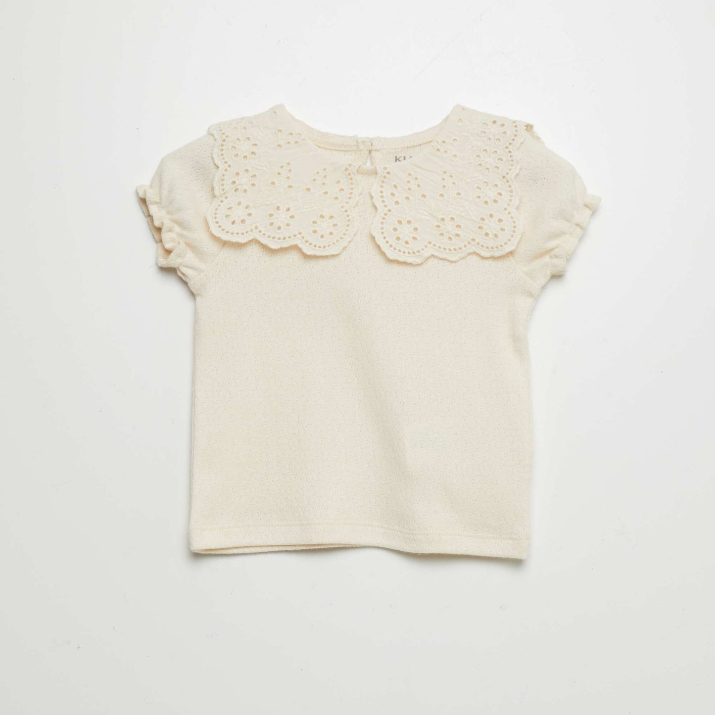 T-shirt en maille pointelle avec col claudine Beige