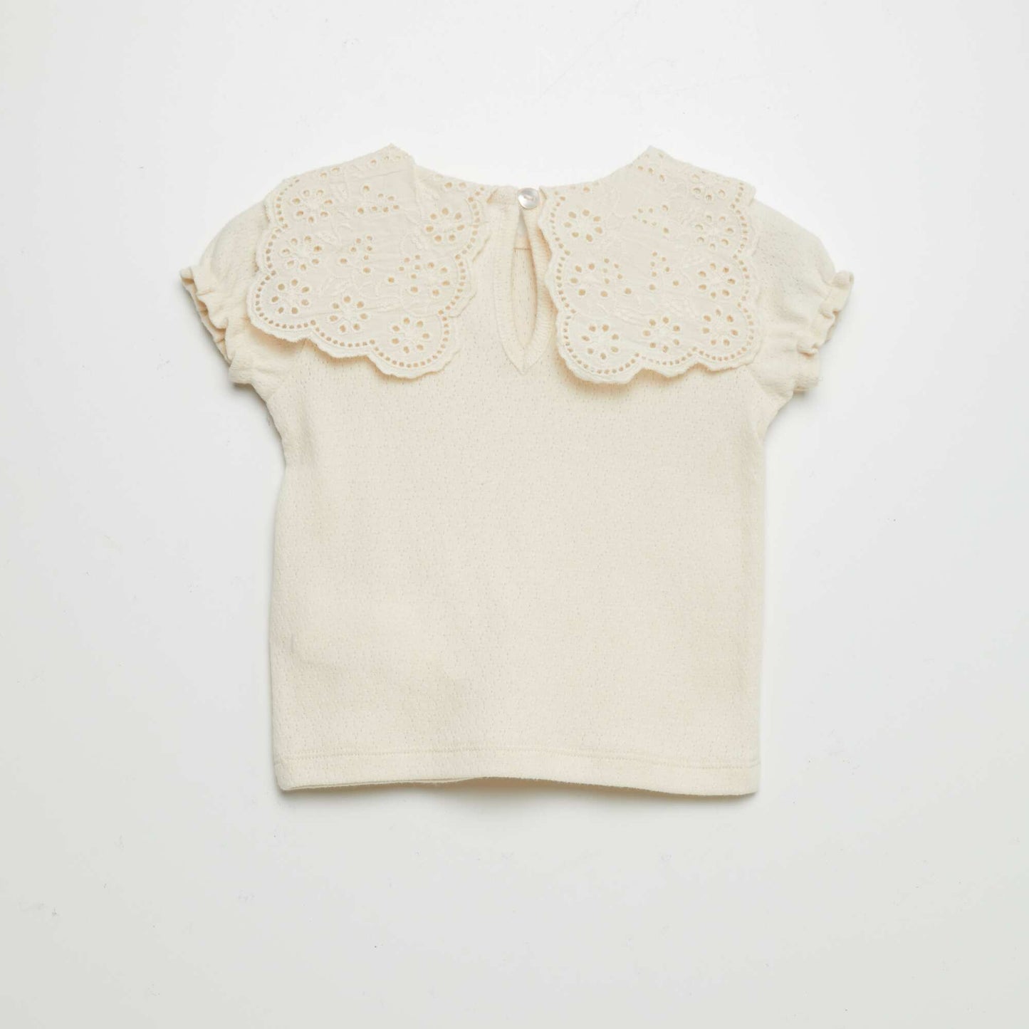 T-shirt en maille pointelle avec col claudine Beige