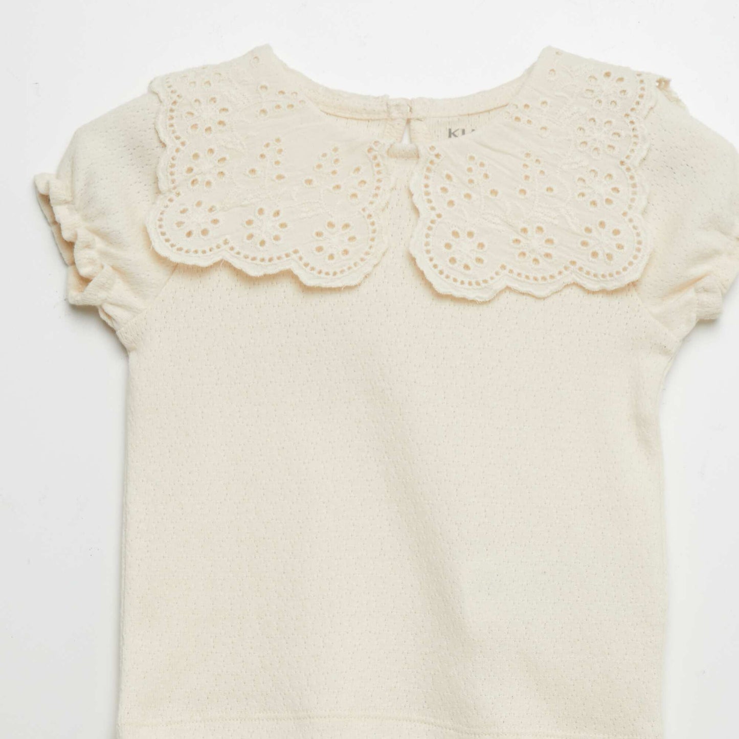 T-shirt en maille pointelle avec col claudine Beige