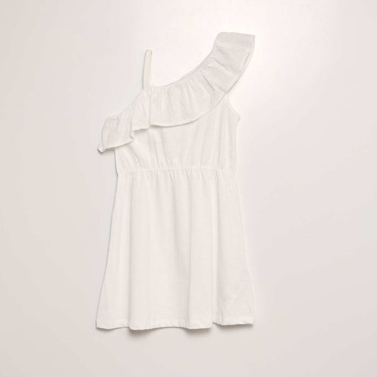 Robe col volanté en broderie anglaise blanc