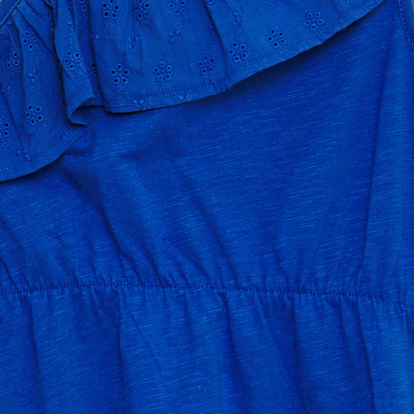 Robe col volanté en broderie anglaise bleu