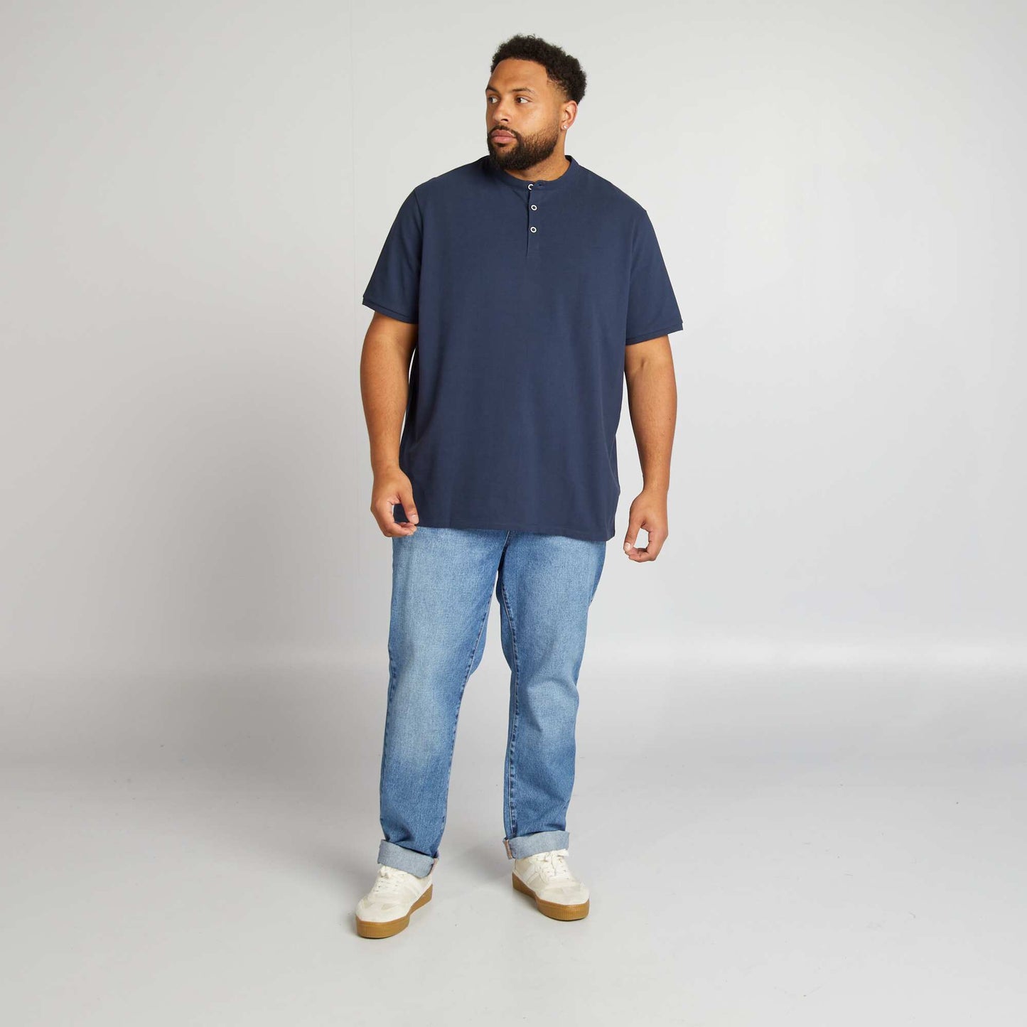 Polo en piqué de coton à col mao Bleu marine