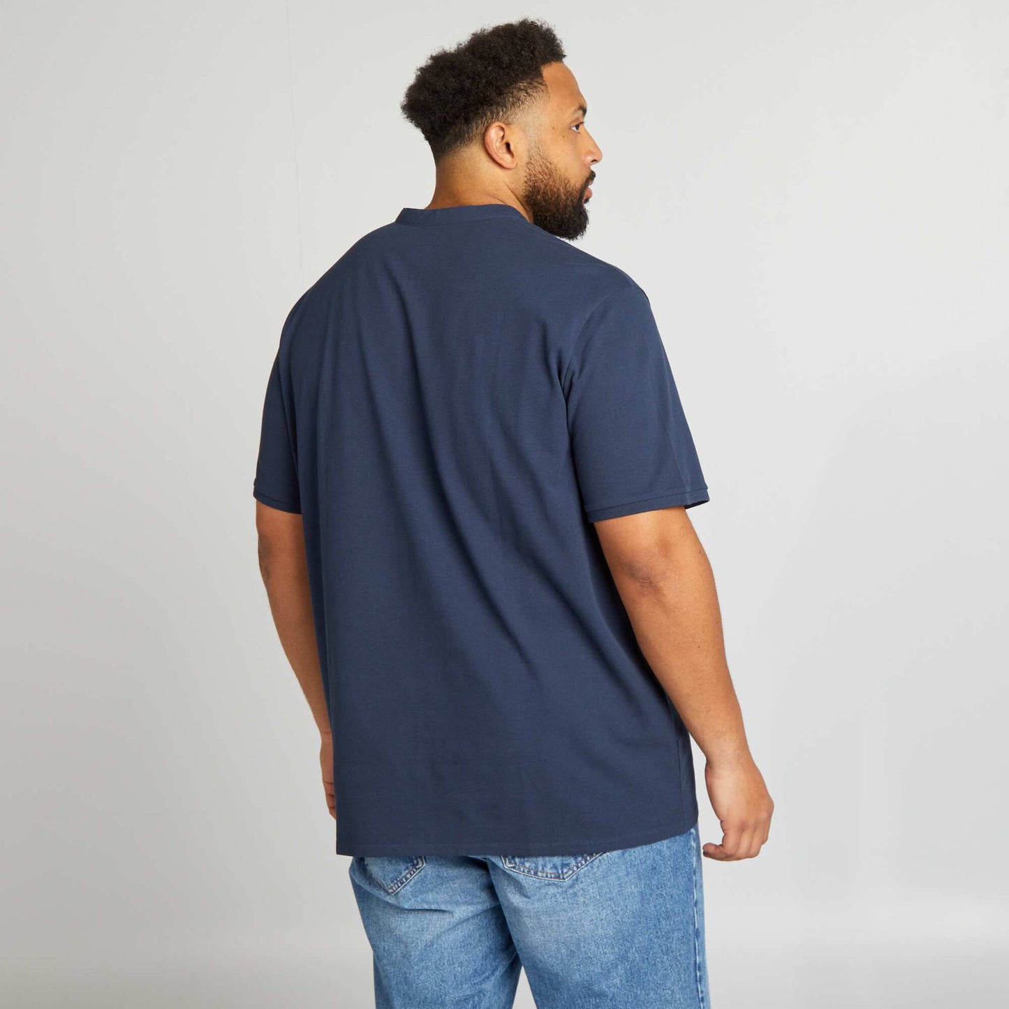 Polo en piqué de coton à col mao Bleu marine