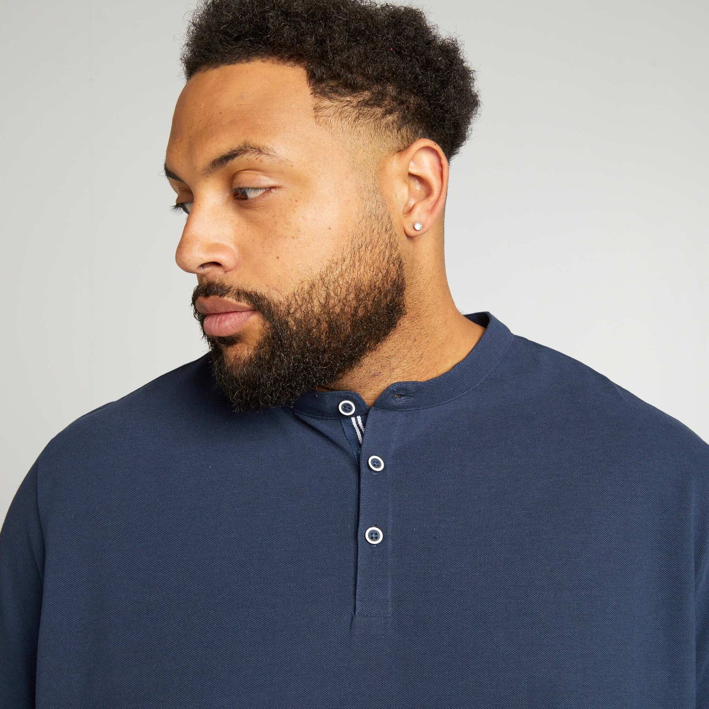 Polo en piqué de coton à col mao Bleu marine