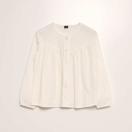 Blouse unie en maille gaufrée Blanc