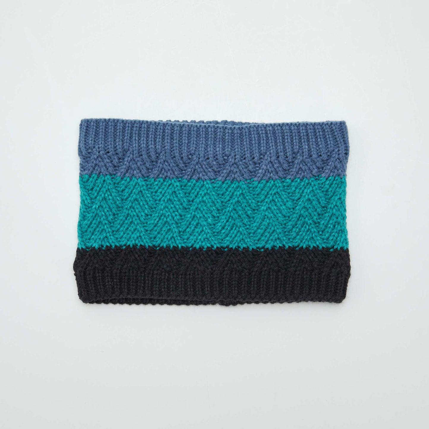 Ensemble bonnet à pompon et snood doublé Noir/bleu/vert