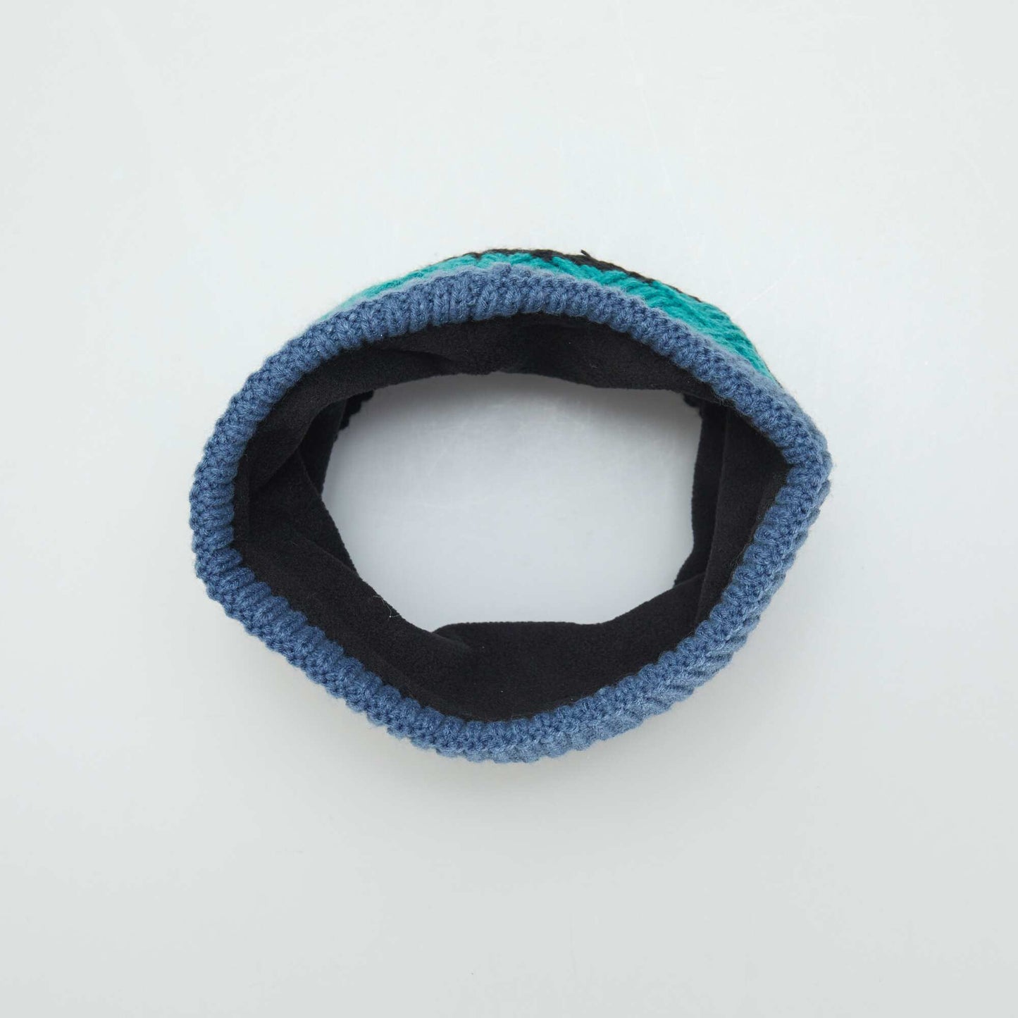 Ensemble bonnet à pompon et snood doublé Noir/bleu/vert