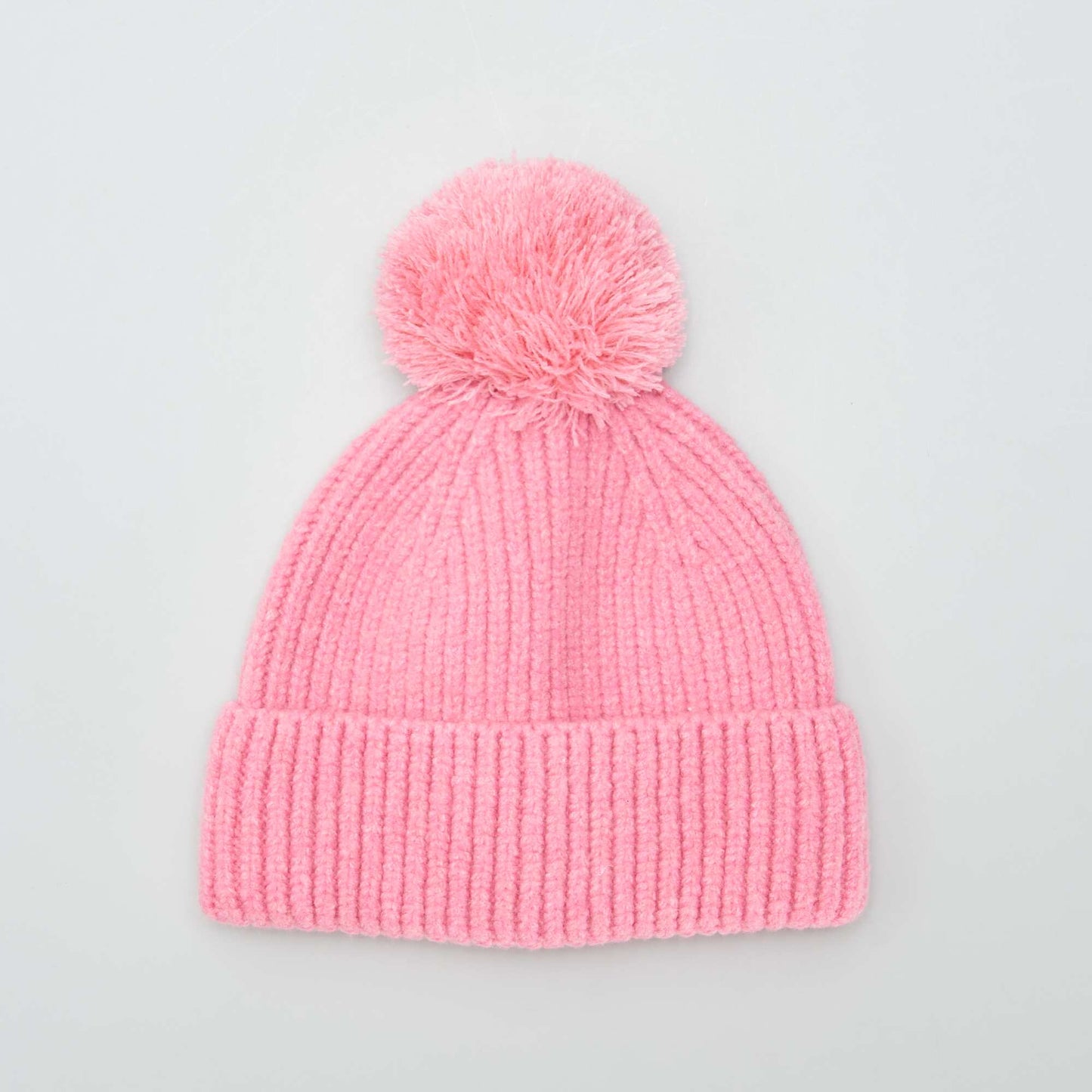 Bonnet cotelé avec pompom Rose foncé