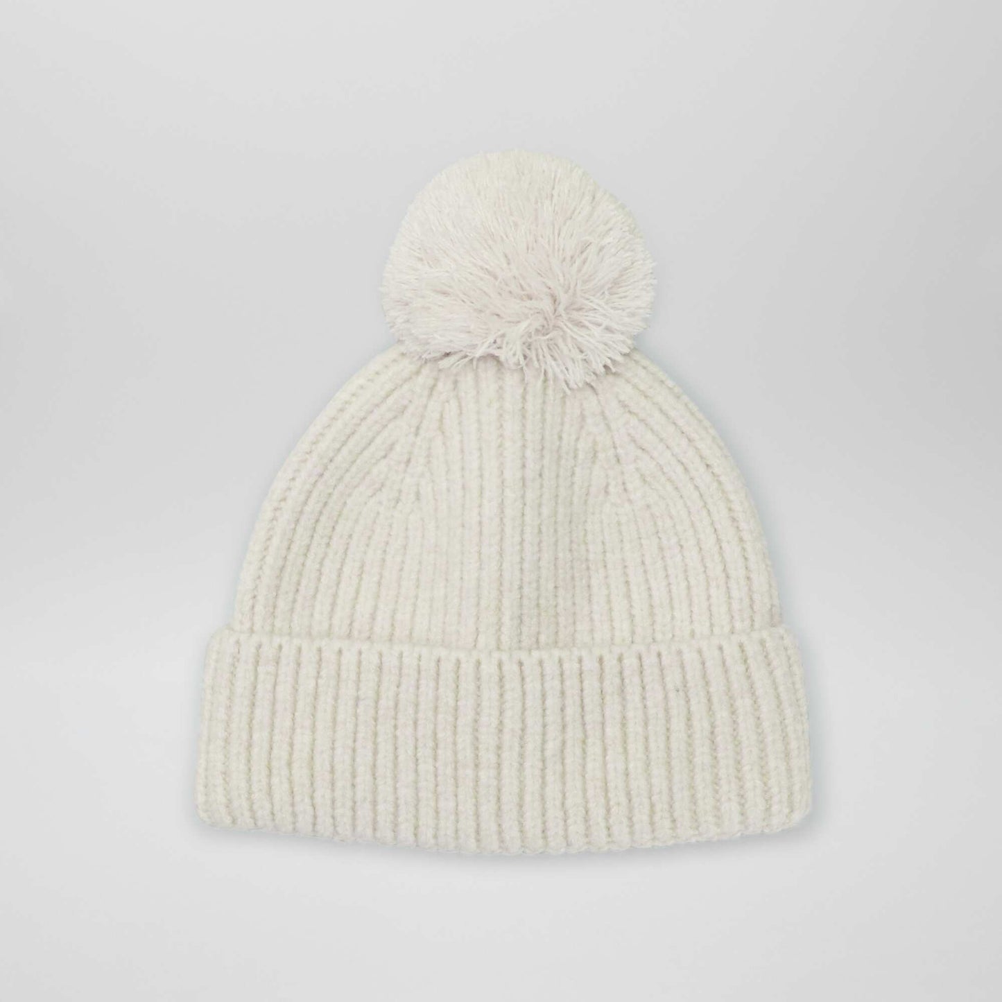 Bonnet cotelé avec pompom Blanc