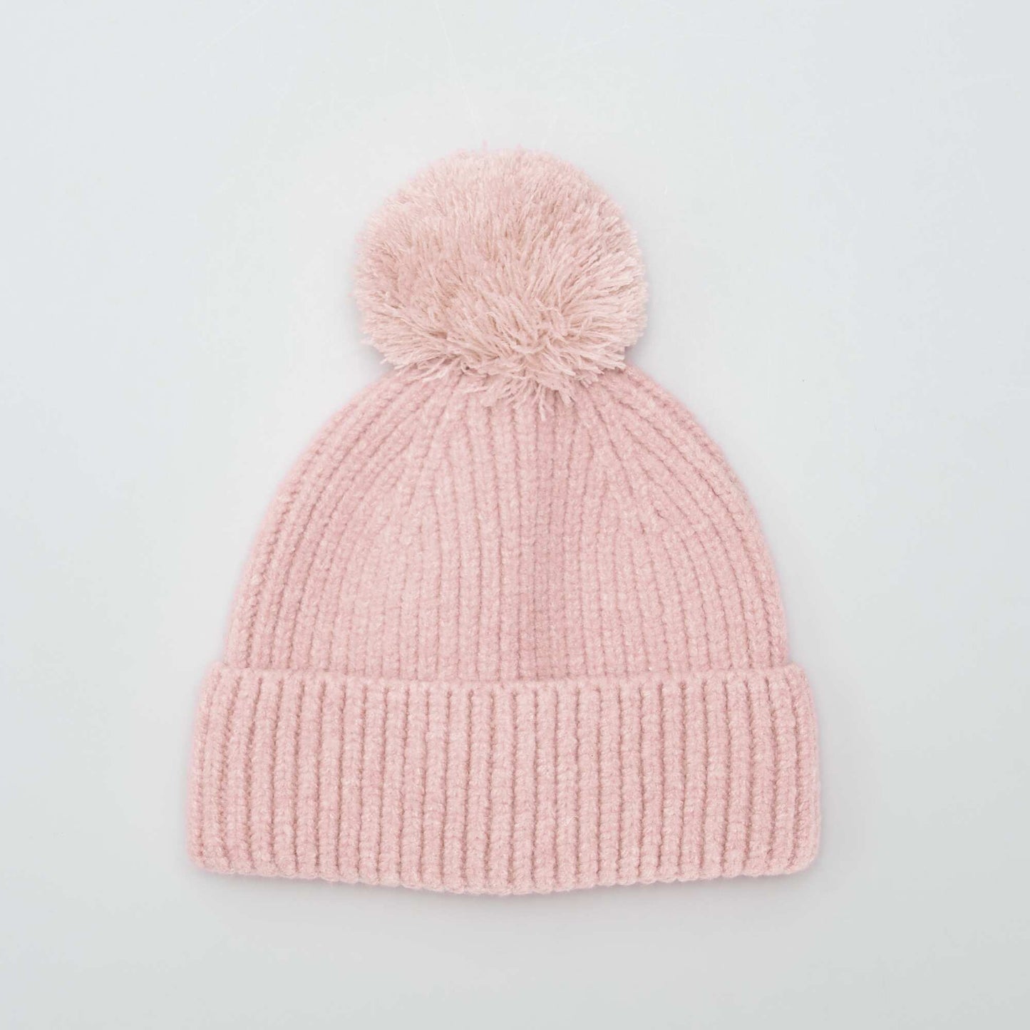 Bonnet cotelé avec pompom Rose