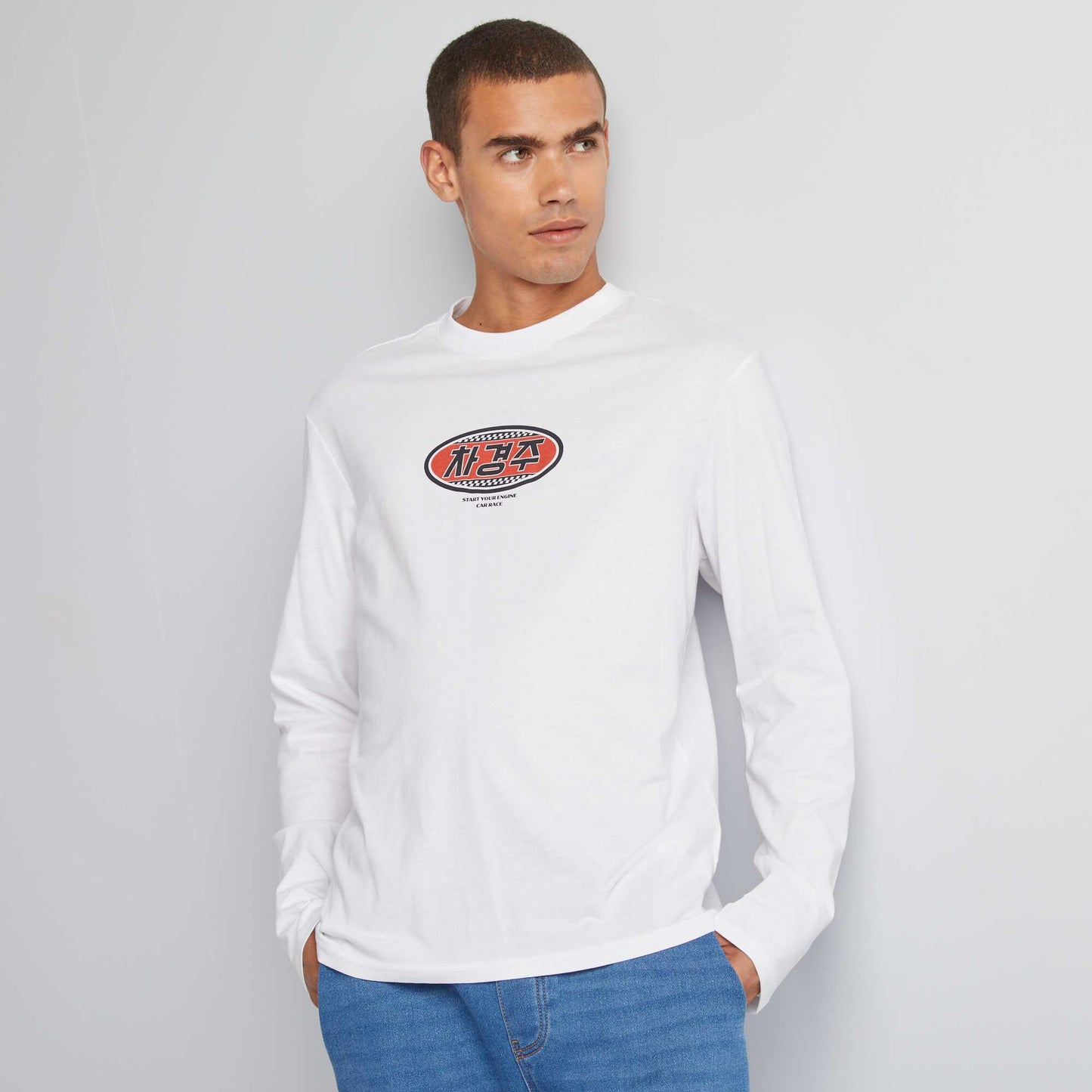 T-shirt en jersey à manches longues Blanc