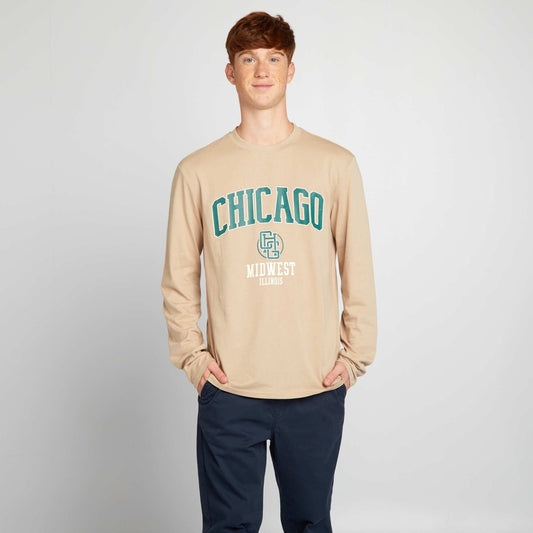 T-shirt en jersey à manches longues Beige 'Chicago'