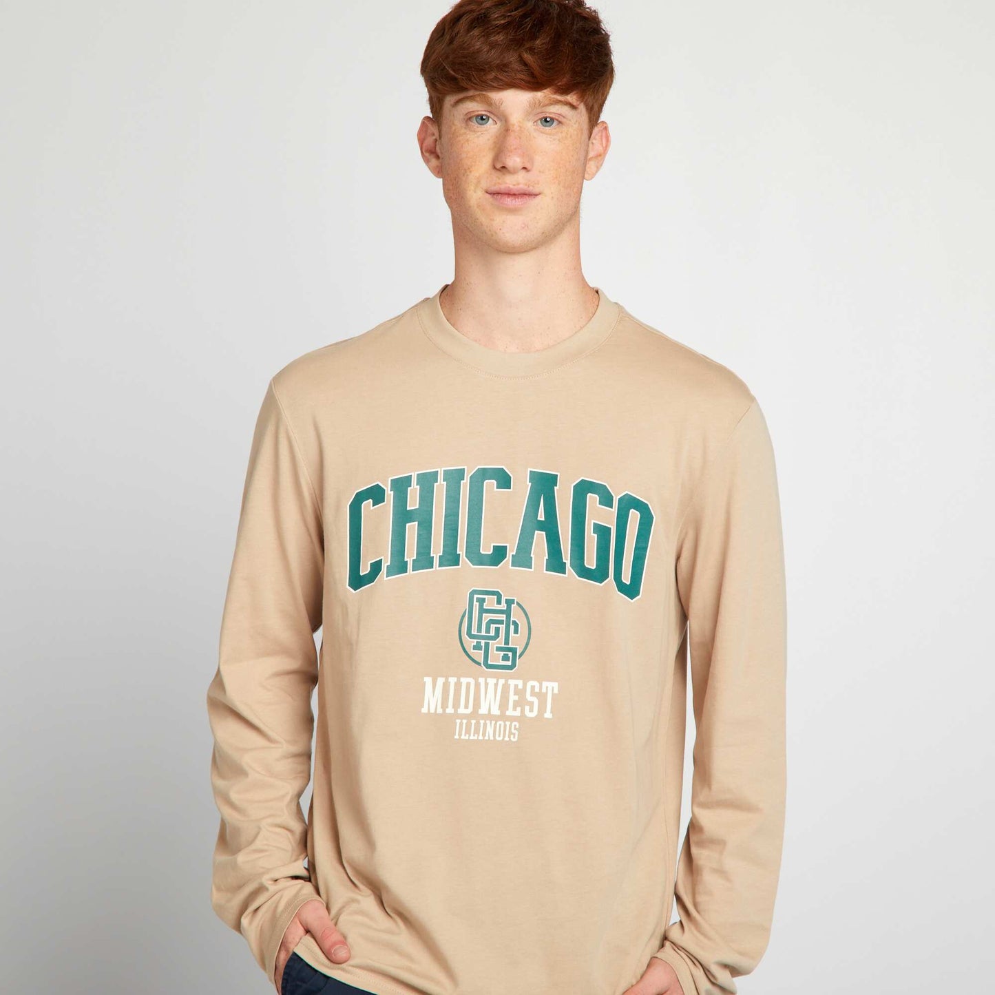 T-shirt en jersey à manches longues Beige 'Chicago'