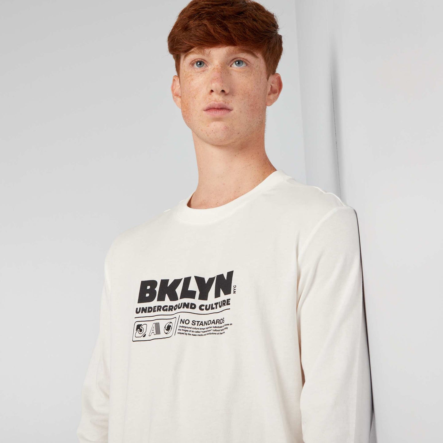 T-shirt en jersey à manches longues Blanc 'Brooklyn'