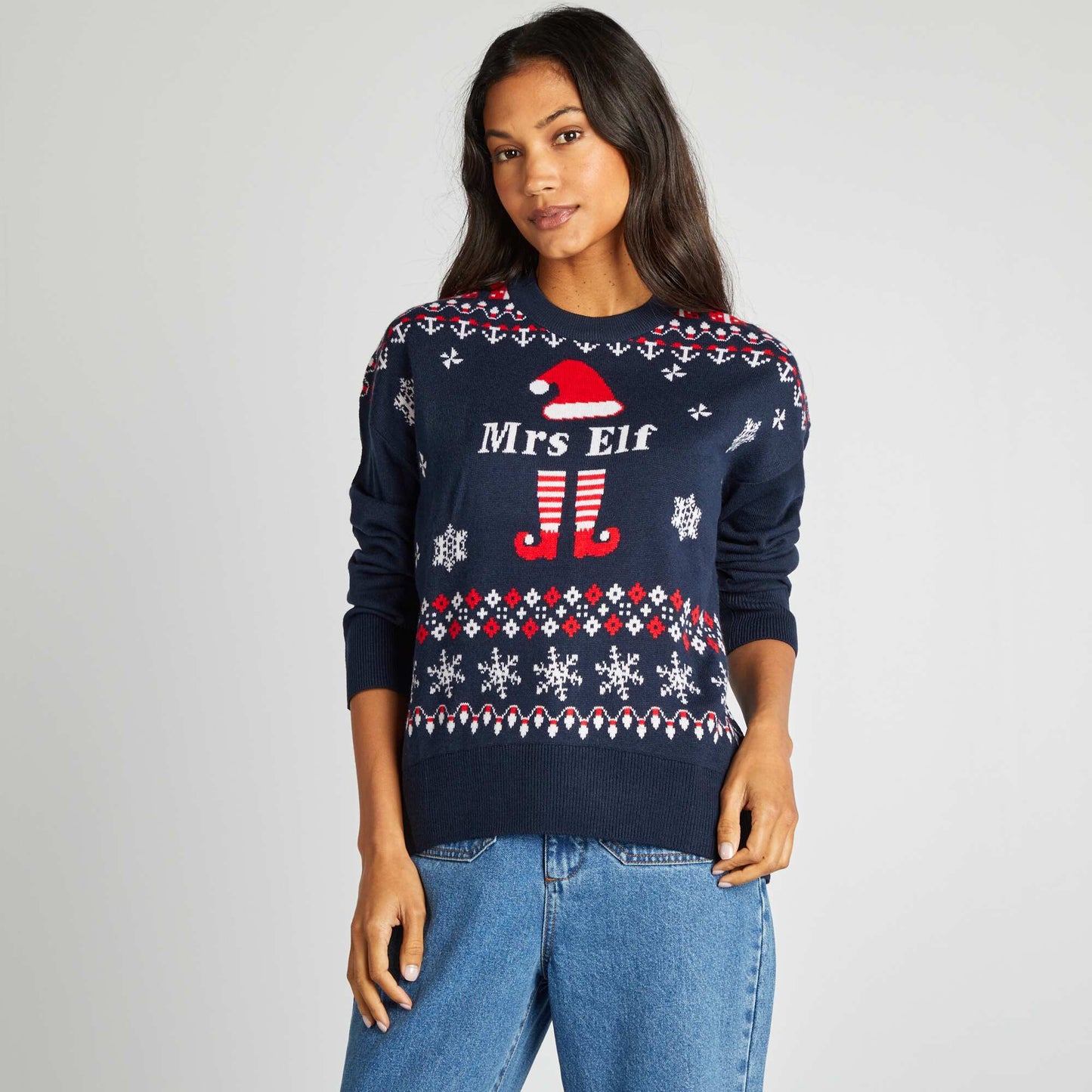 Pull de Noël imprimé elfe Bleu marine