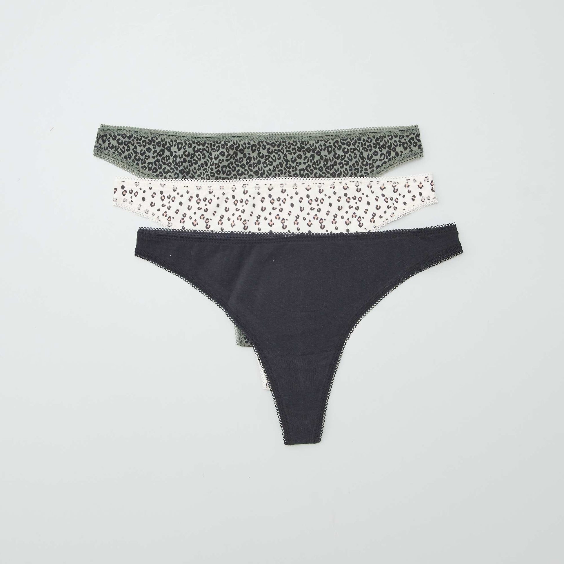 Lot de 3 tangas en coton KAKI/GRIS/NOIR