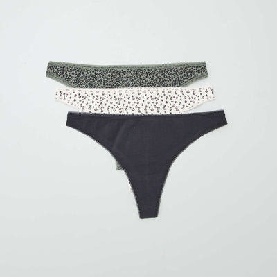 Lot de 3 tangas en coton KAKI/GRIS/NOIR