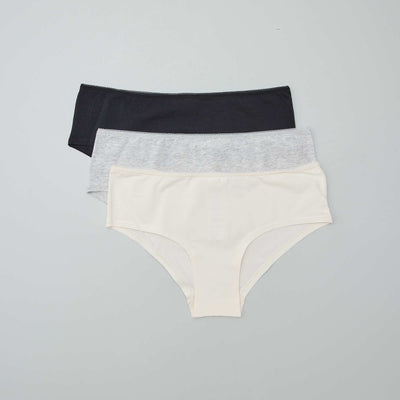 Lot de 3 shorties en coton beige/gris chiné/noir