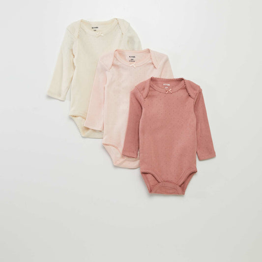 Body à manches longues et col US - Lot de 3 Beige /rose clair/foncé