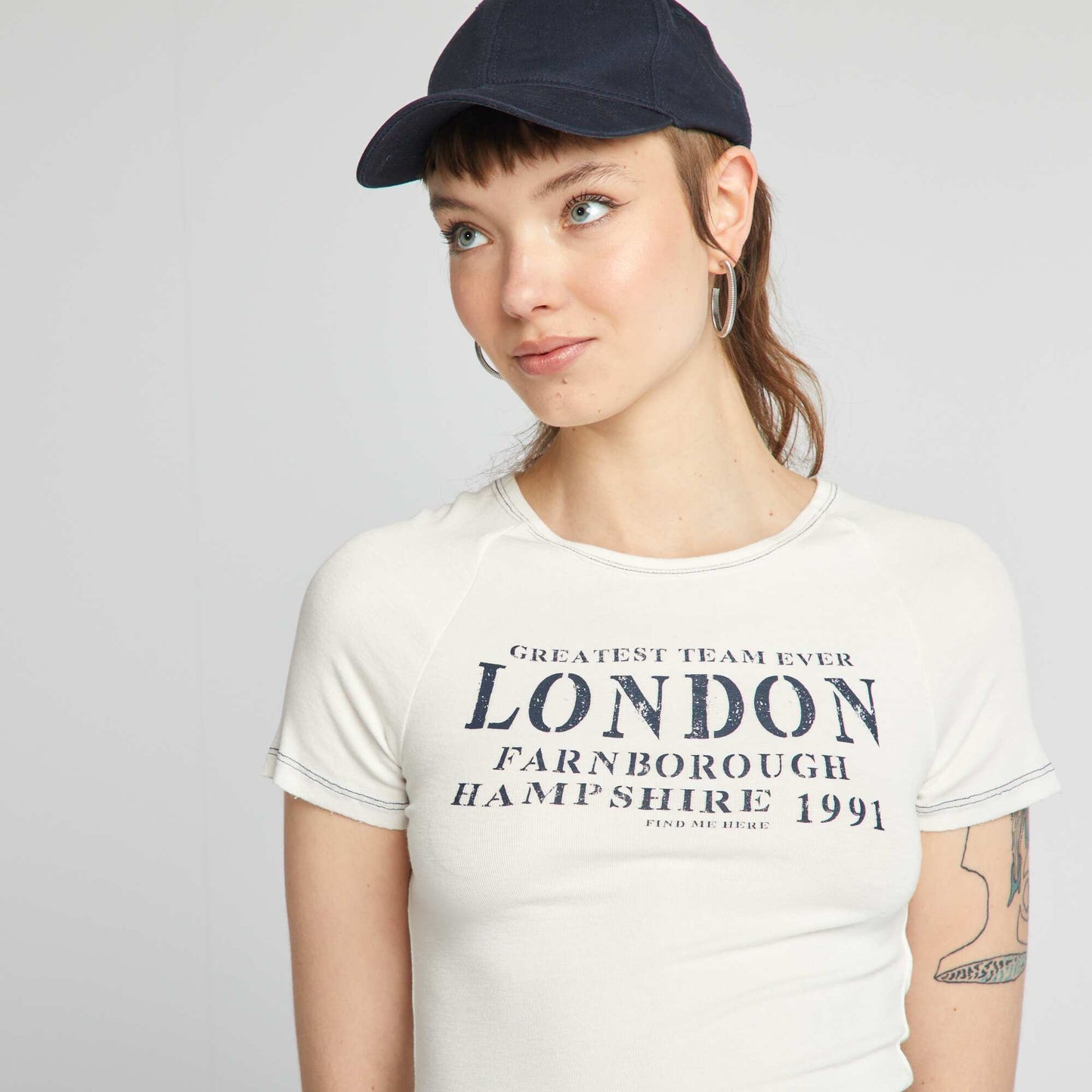 T-shirt cropped 'London' Kaki