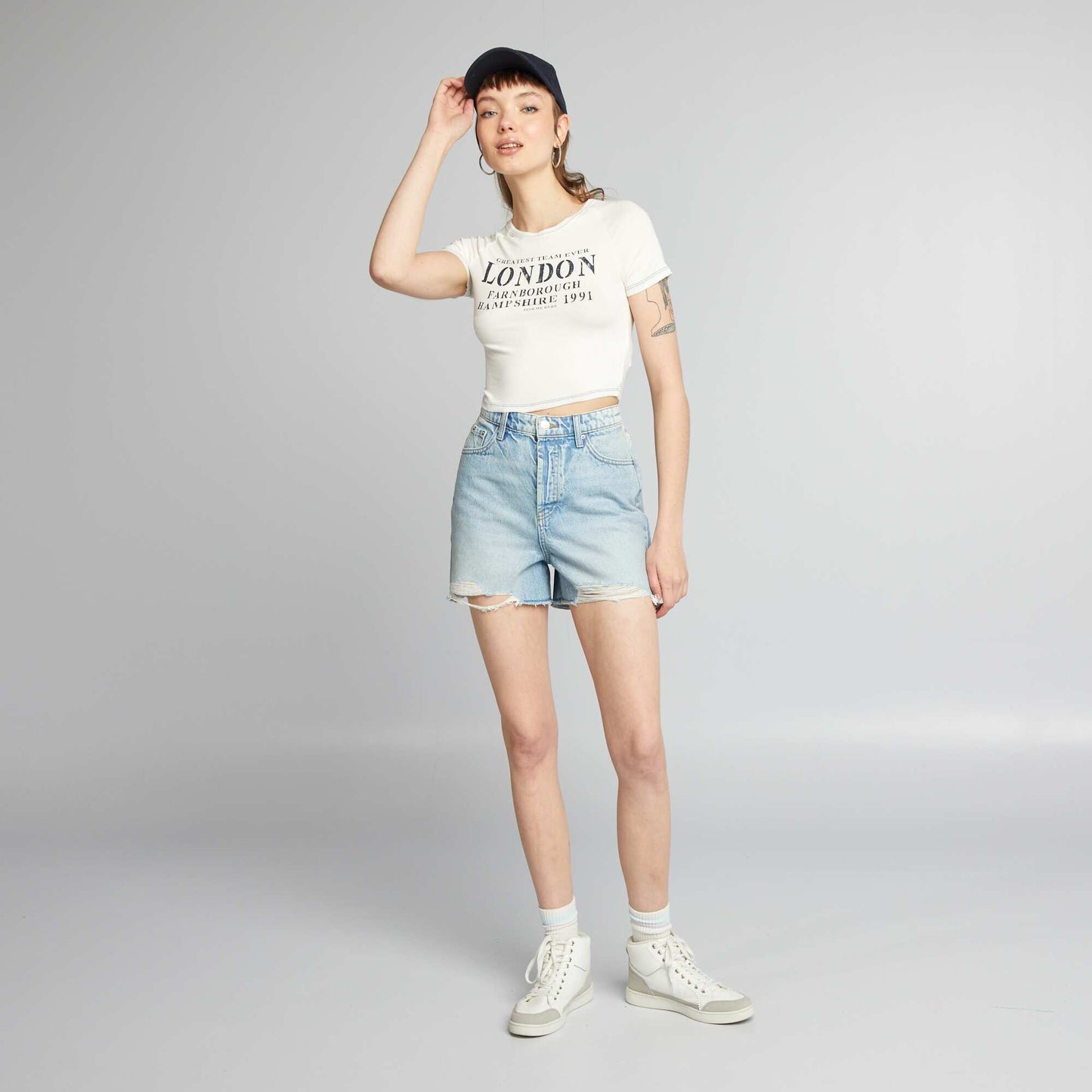 T-shirt cropped 'London' Kaki