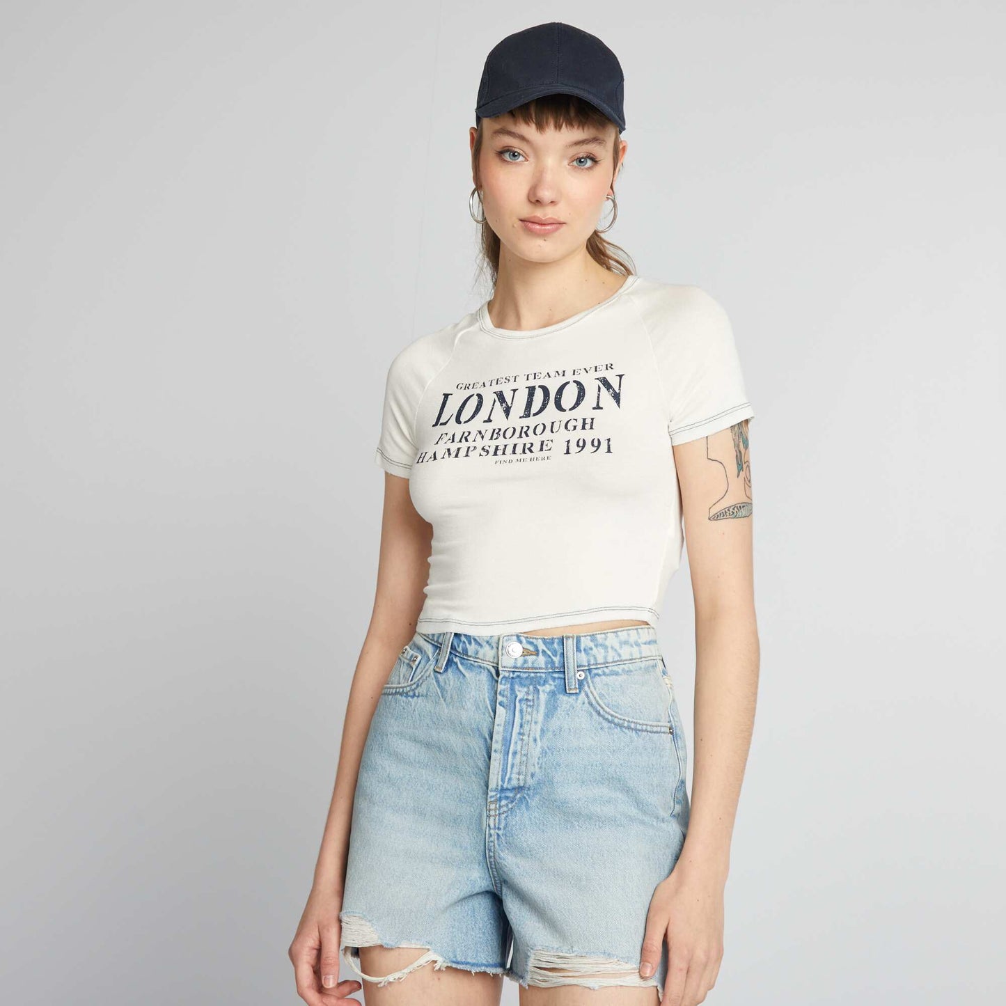 T-shirt cropped 'London' Kaki