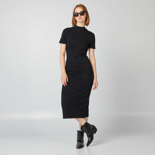 Robe longue unie en coton stretch noir