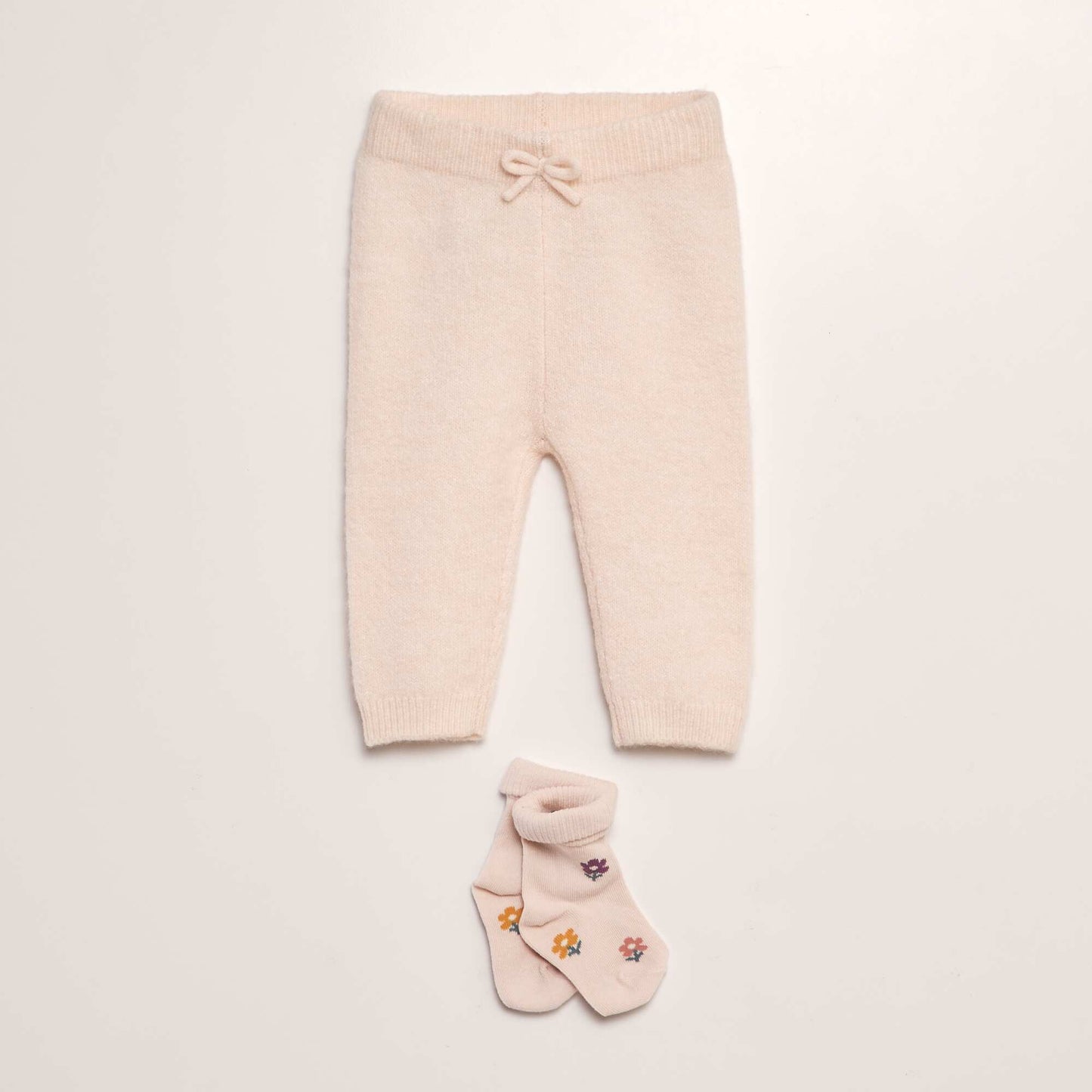 Legging en tricot + chaussettes Rose