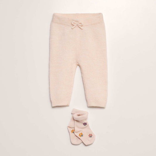 Legging en tricot + chaussettes Rose