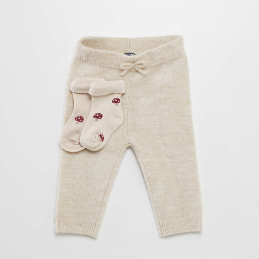 Legging en tricot + chaussettes Beige