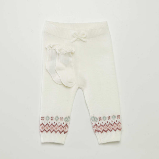 Legging en jacquard + chaussettes Blanc