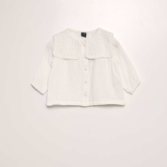 Blouse en gaze de coton avec col brodé blanc