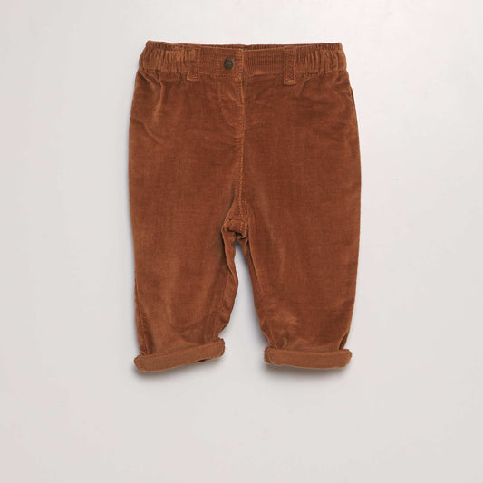 Pantalon paperbag en velours MARRON