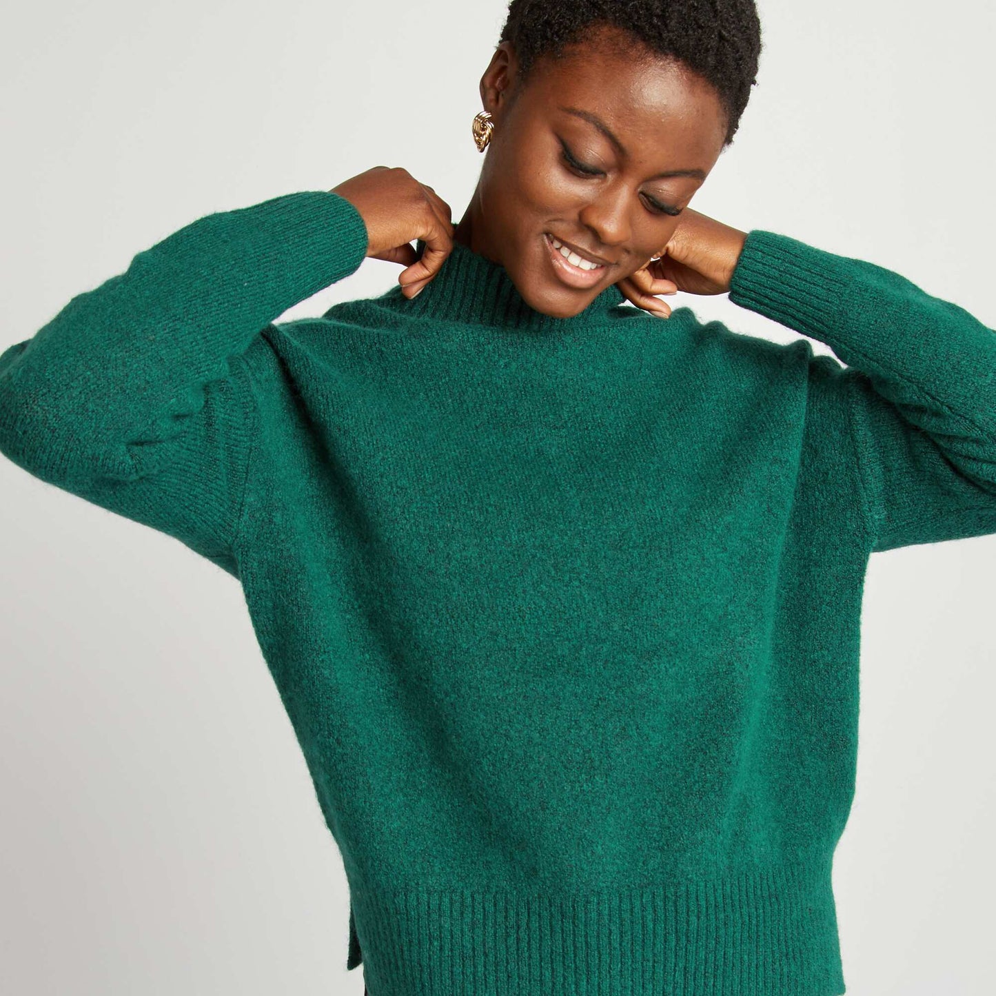 Pull col montant en maille douce Vert