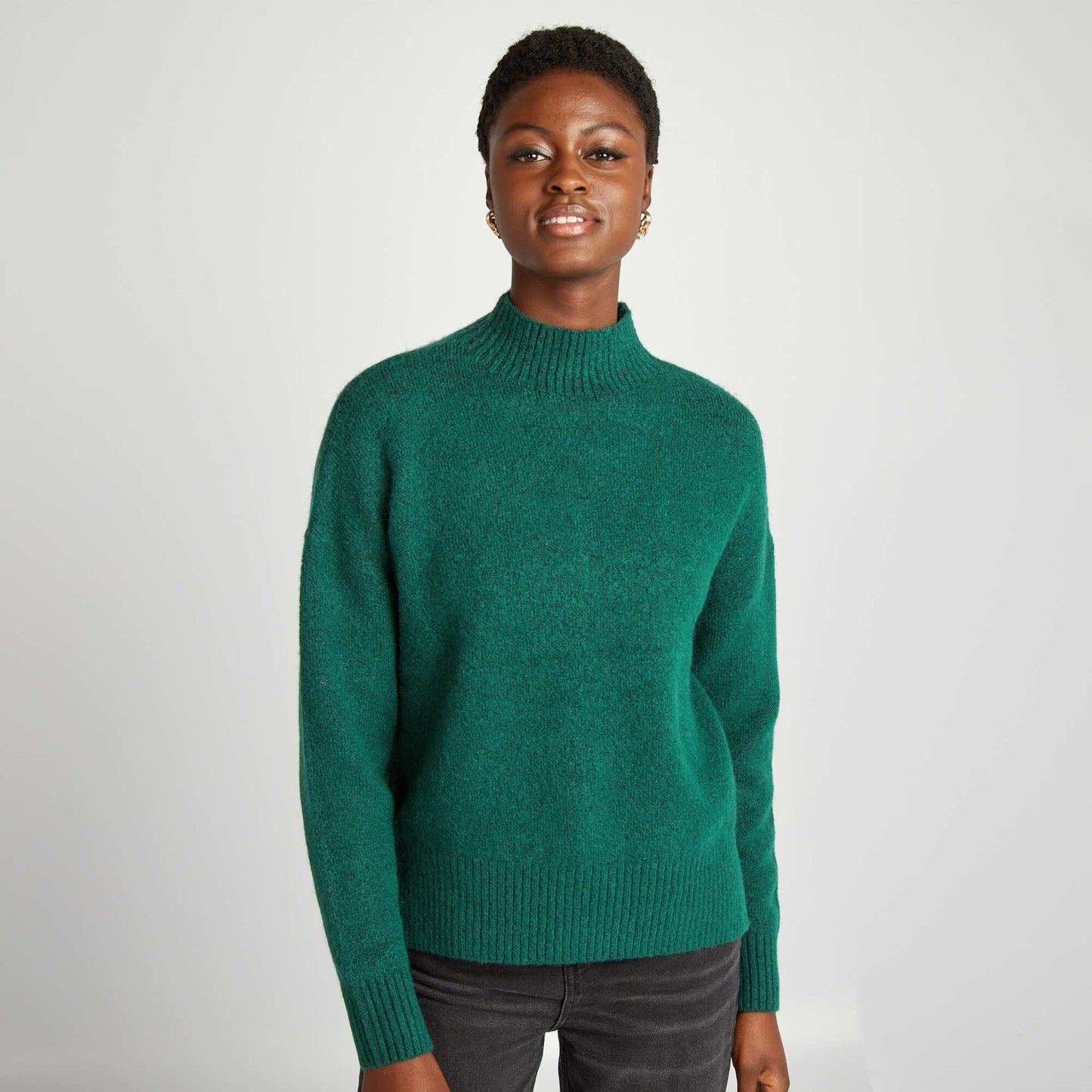 Pull col montant en maille douce Vert