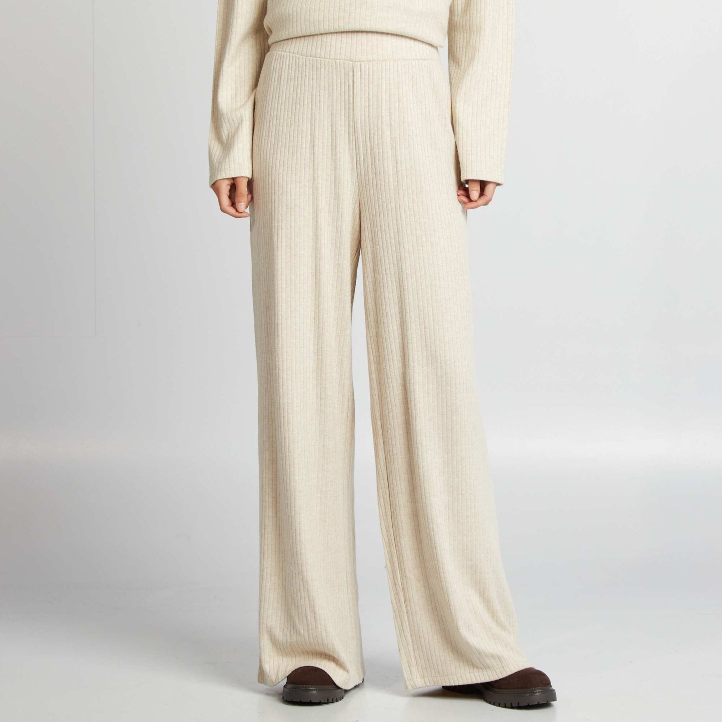 Pantalon large côtelé Beige