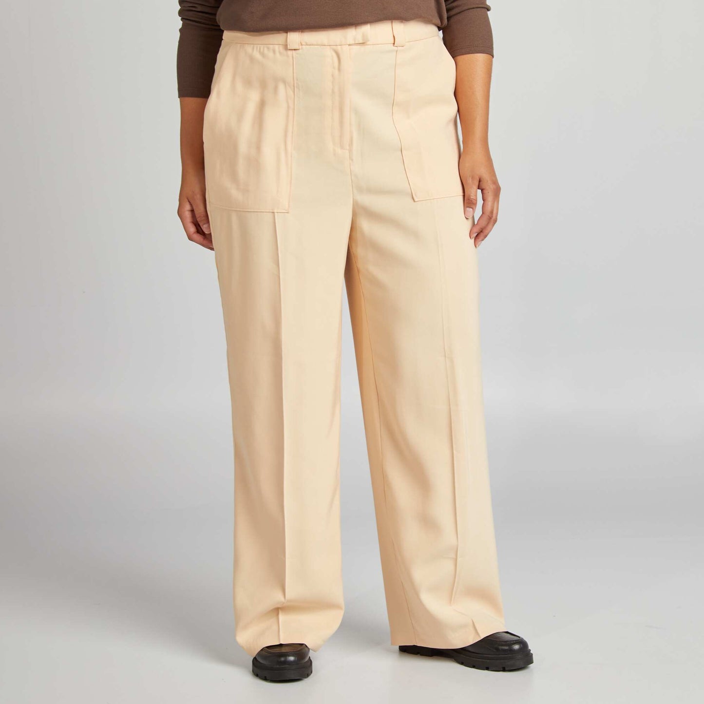 Pantalon de tailleur large en twill Beige