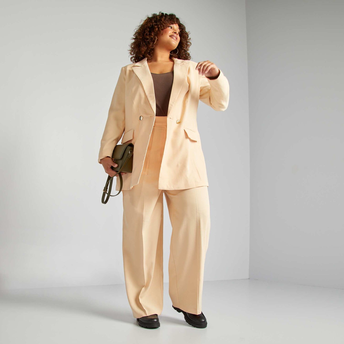 Pantalon de tailleur large en twill Beige